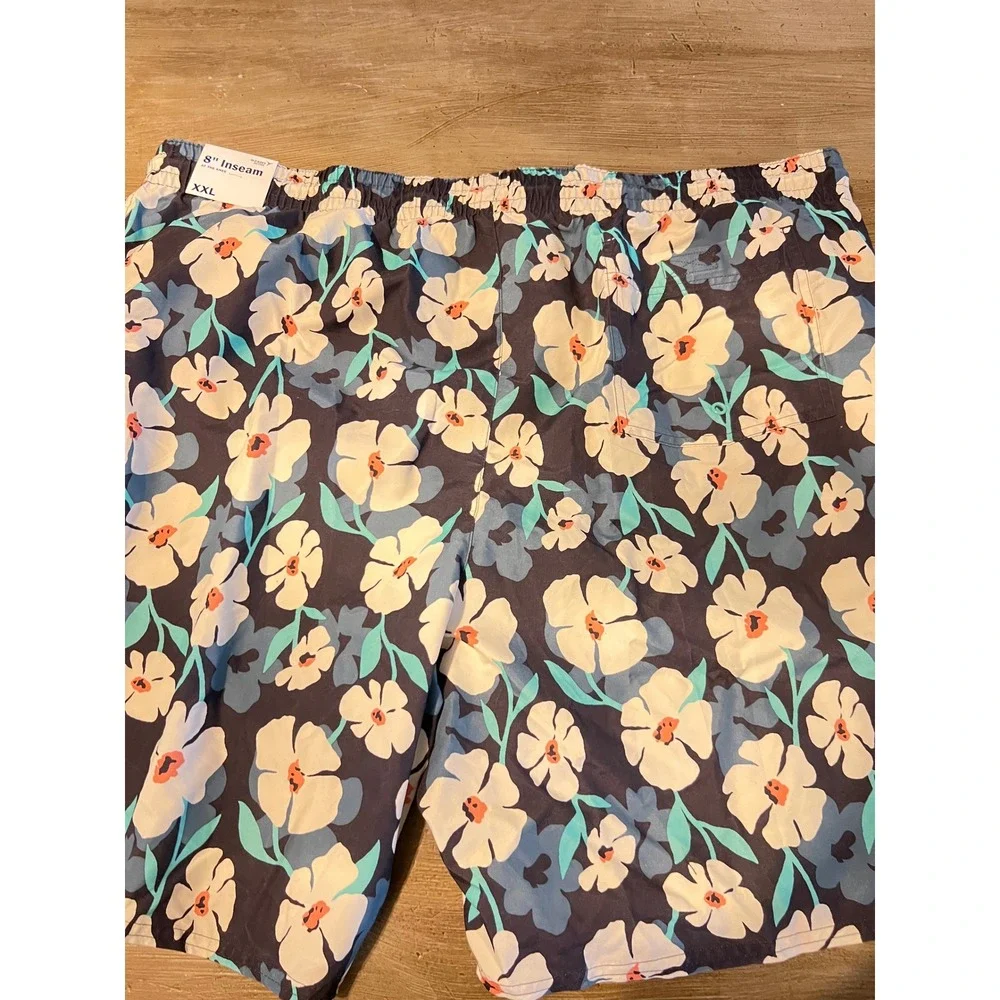 NEW Old Navy‎ Active Mens XXL Floral Swim Trunks Navy Blue 8 Inch Inseam UPF 40+
